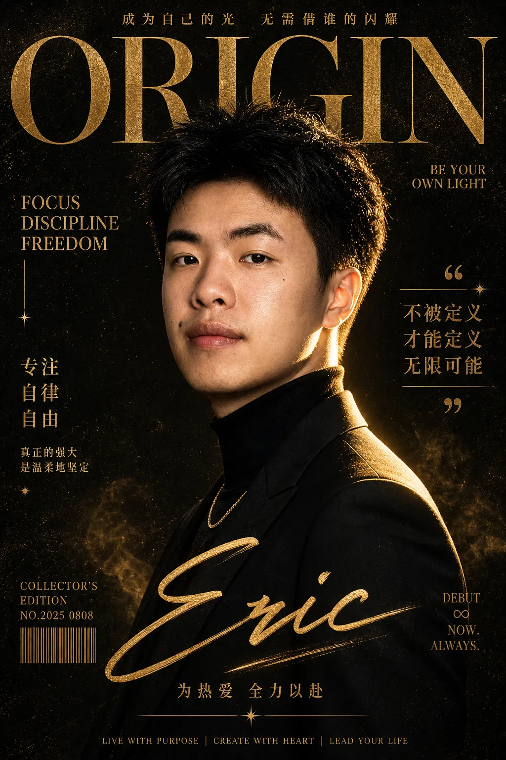 Codex 生成的黑金 ORIGIN 个人海报
