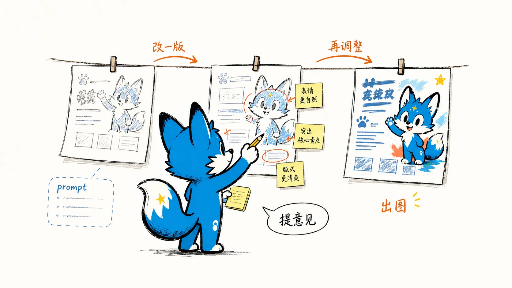 蔚蓝小狐演示:Codex 根据 Prompt 生成个人海报